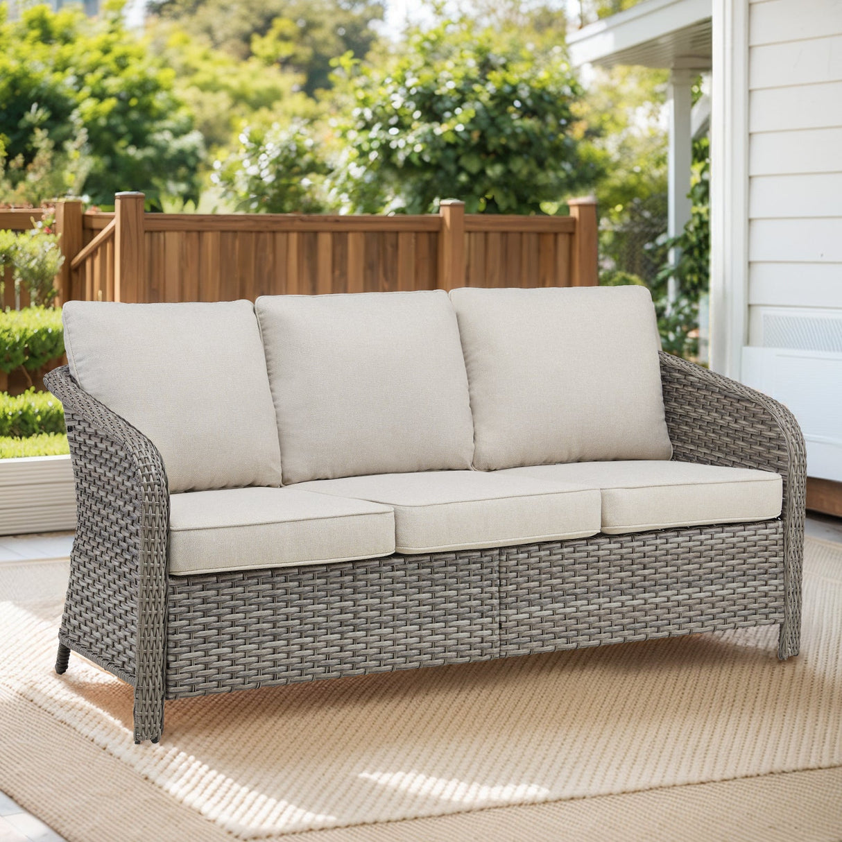 73.6" PE Wicker Rattan Outdoor Furniture Set - 3 Seat Sofa