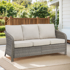 73.6" PE Wicker Rattan Outdoor Furniture Set - 3 Seat Sofa