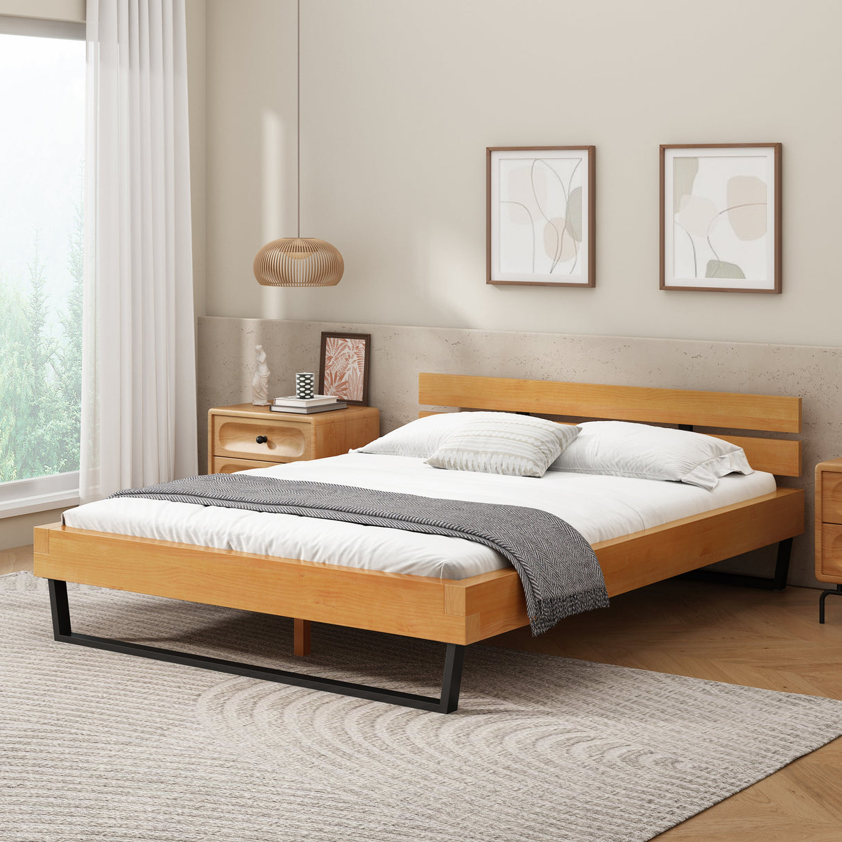 Pine Wood Bed Frame Queen Size