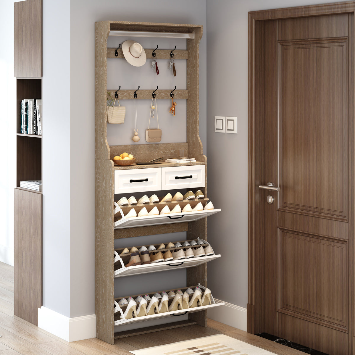 Premium Shoe Cabinet with Drop-Down Doors