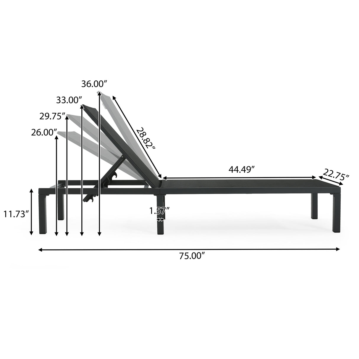 Westport Adjustable Outdoor Chaise Lounge Set of 2 Black Aluminum Frame