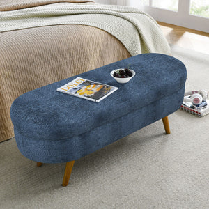 Modern Ottoman Oval Storage Bench with Rubber Wood Legs