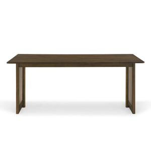 Walnut-Colored Rubber Wood Dining Table with Rattan Accents