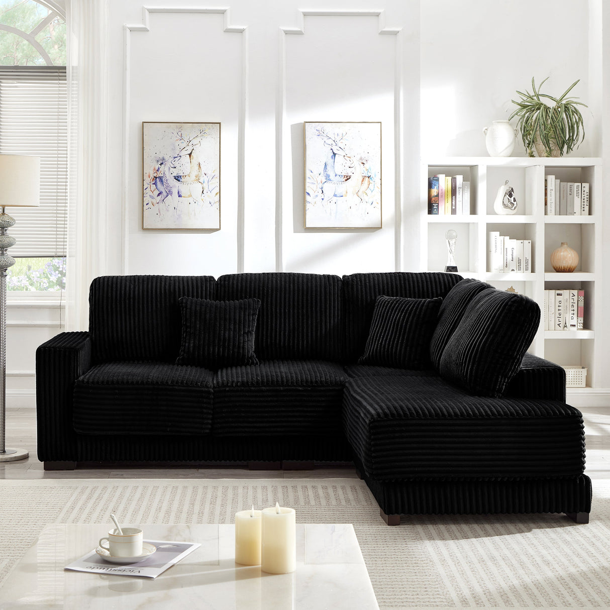 93" Sectional Sofa Couch with Reversible Chaise Lounge