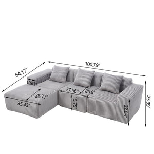 L - Shape Modern Minimalist Modular Sectional Sofa, Upholstered Cloud Couch With Deep Seats