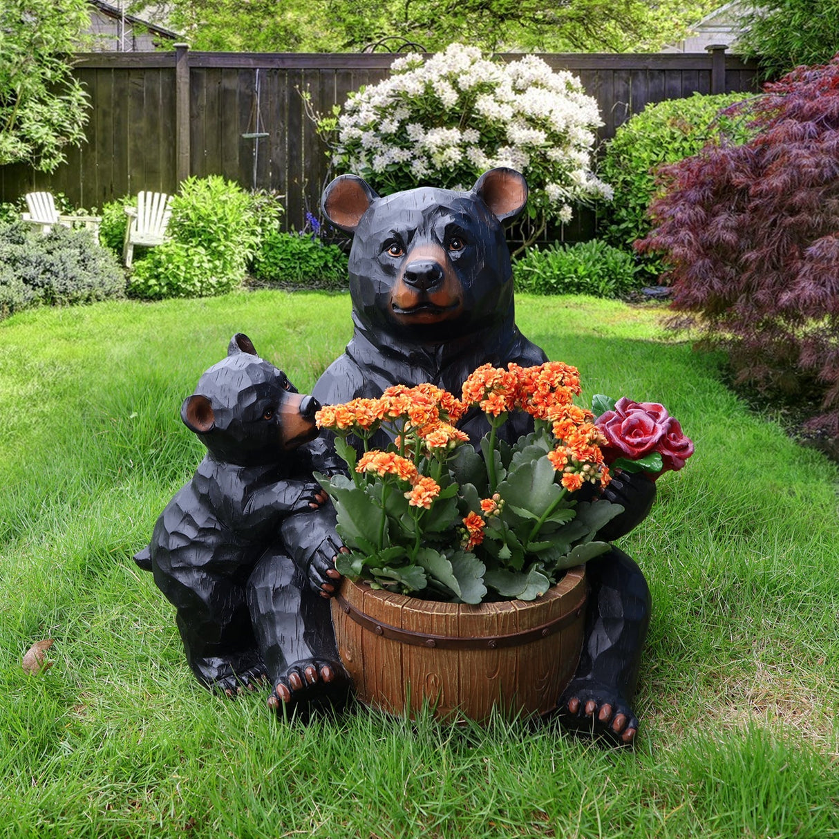 Outdoor Garden Sculpture Bear Flower Pot Planter