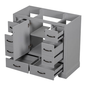36" Bathroom Vanity Without Sink, Cabinet Base Only, 6 Drawers, Multi Functional Drawer Divider, Adjustable Shelf - Gray
