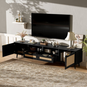 TV Stand Media Console with Cable Management - Light Brown or Black