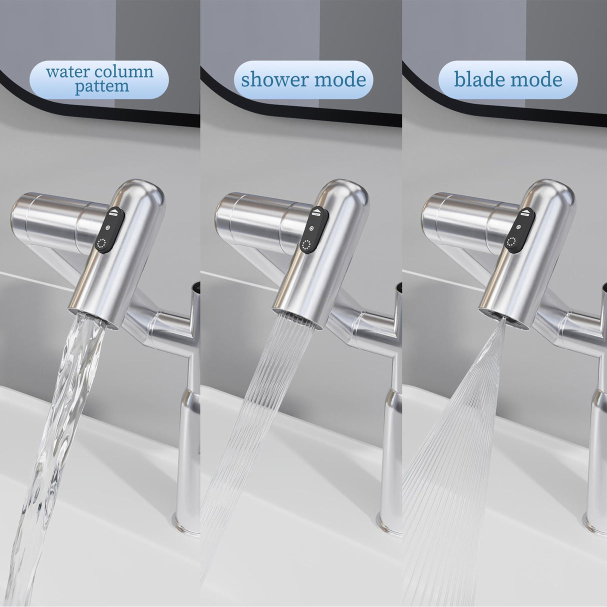 Bathroom Sink Faucet With Spray Function And Temperature Display, Anti Skid Switch, 360 Degree Rotary