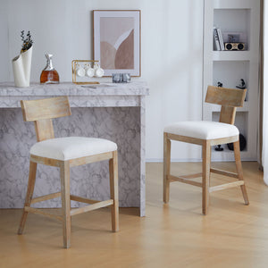 Upholstered Counter Height Bar Stools With Solid Rubber Wood Frame (Set of 2)