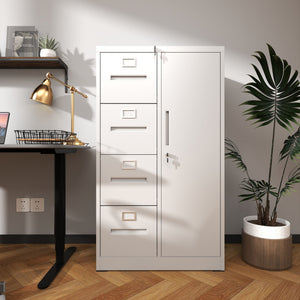 Metal Storage Vertical Filing Cabinet With Lock, 4 Drawers, 1 Door, Steel Construction, School / Office Use