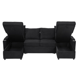U Shaped Sectional Sofa Bed With Storage Chaise Lounges, USB Ports, And Cup Holders