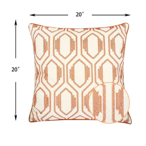 Geometric Embroidered Throw Pillow - Rust