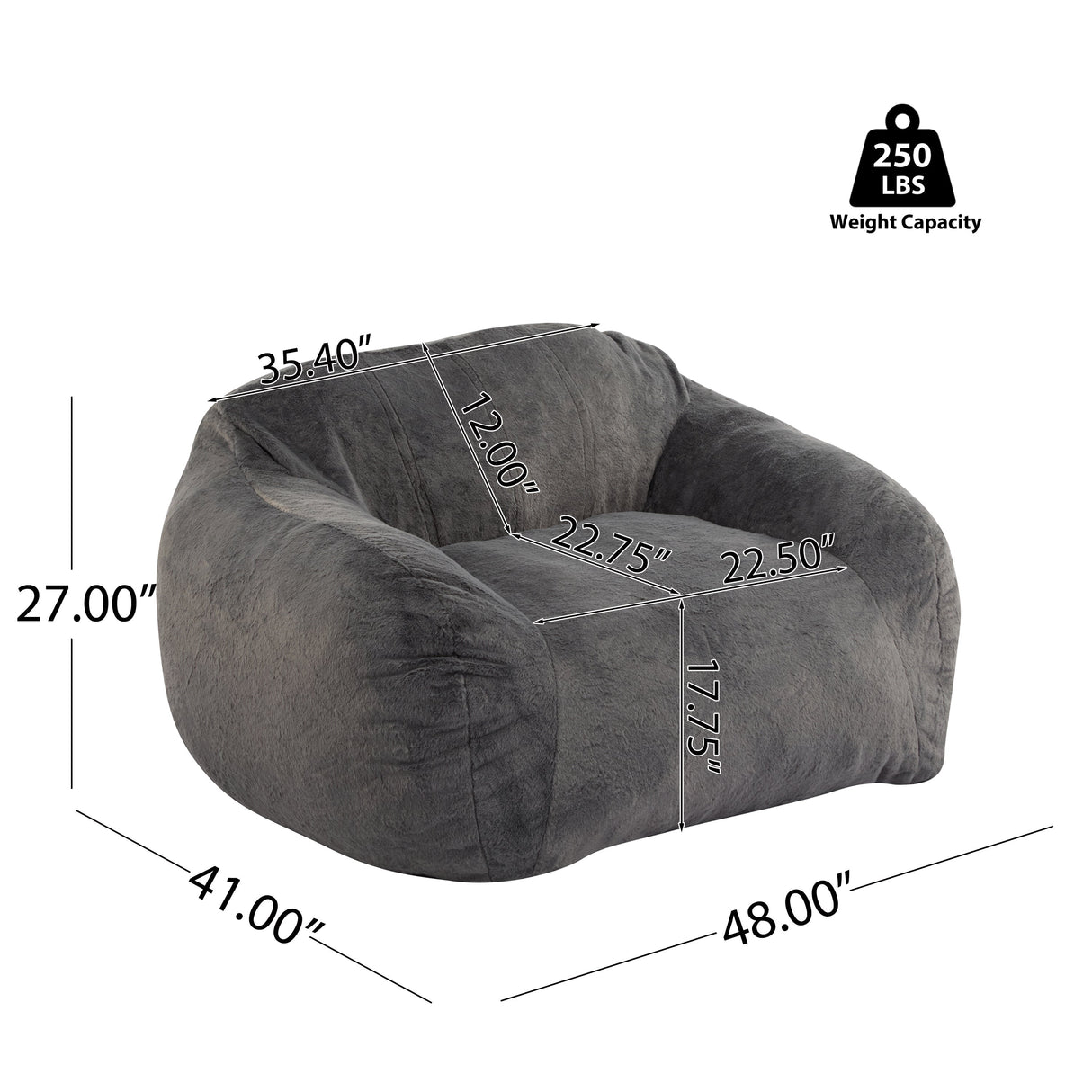 Sezze Indoor Bean Bag Chair with Gray Faux Fur