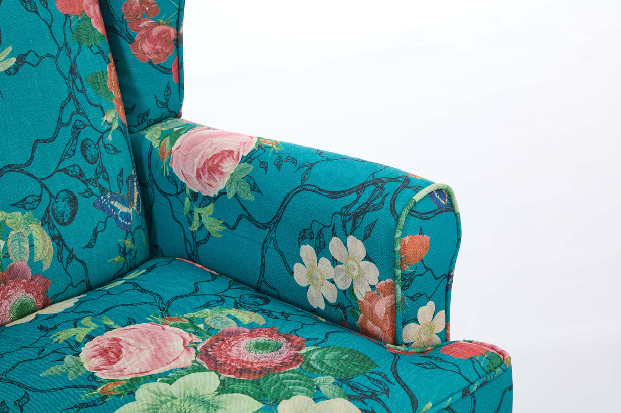 Modern Accent Chair with Retro Wood Legs - Floral