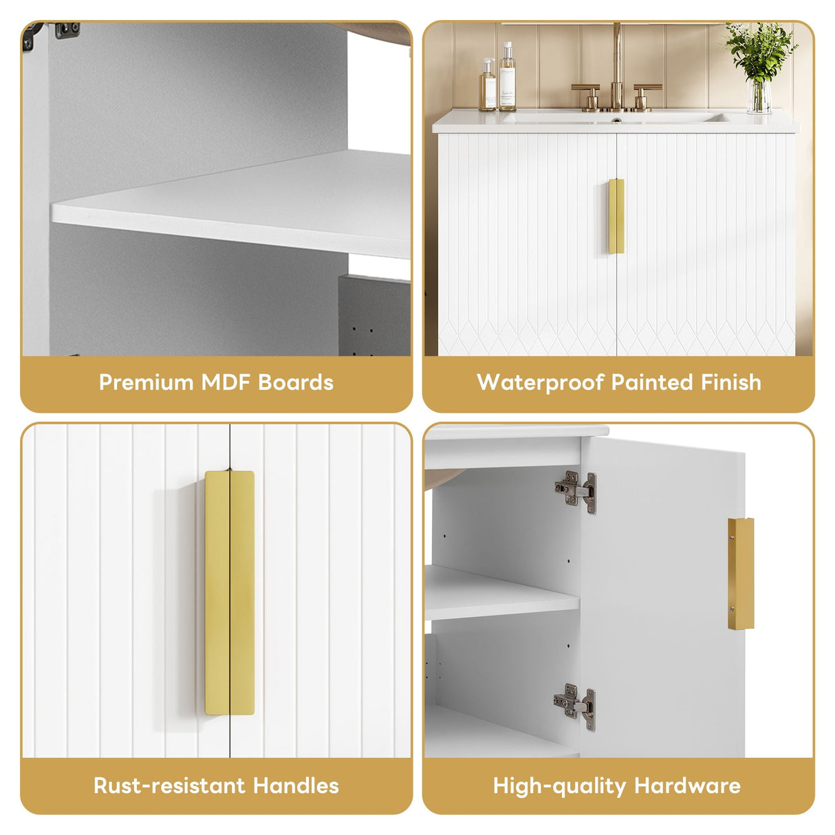 Bathroom Vanity With Sink, Rectangular Storage Cabinet With 2 Soft Closing Doors