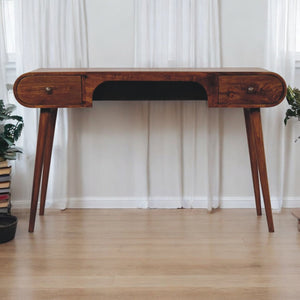 Solid Wood London Arch Writing Desk, 2-Drawers, Chestnut
