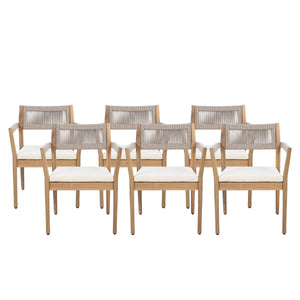 Braided Acacia Wood Outdoor Dining Chairs Set of 2 – Teak Look with Beige Rope & Cream Cushions
