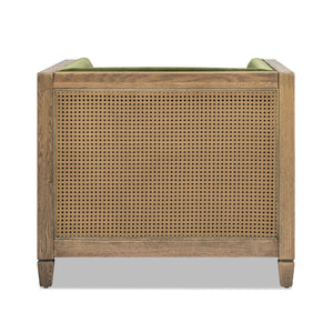 Georgia 34' Cane Rattan Tuxedo Armchair, Olive Green Performance Velvet