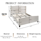 King Size Bed Frame with Upholstered Teddy Velvet Headboard