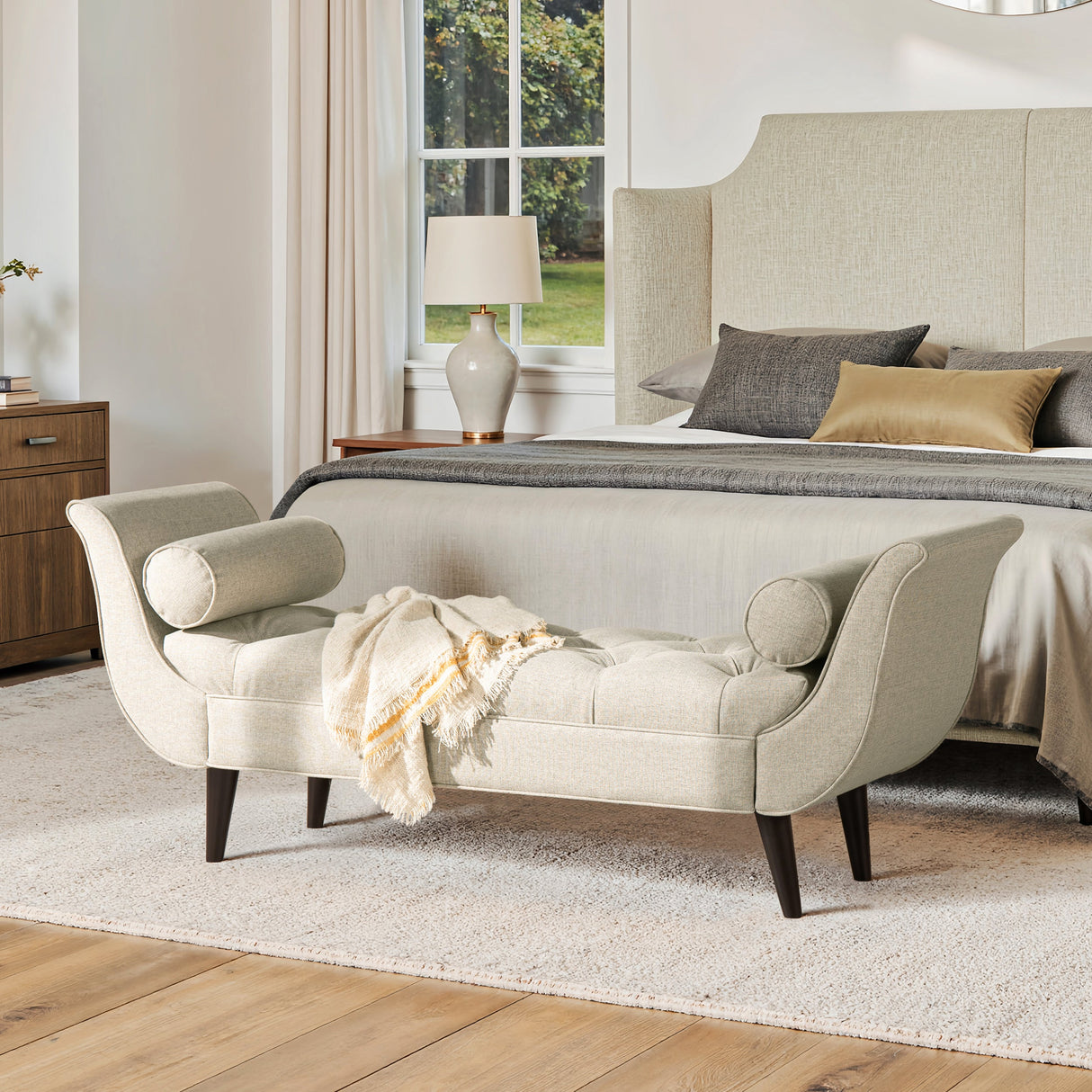 Alma Tufted Flared Arm Entryway Bench