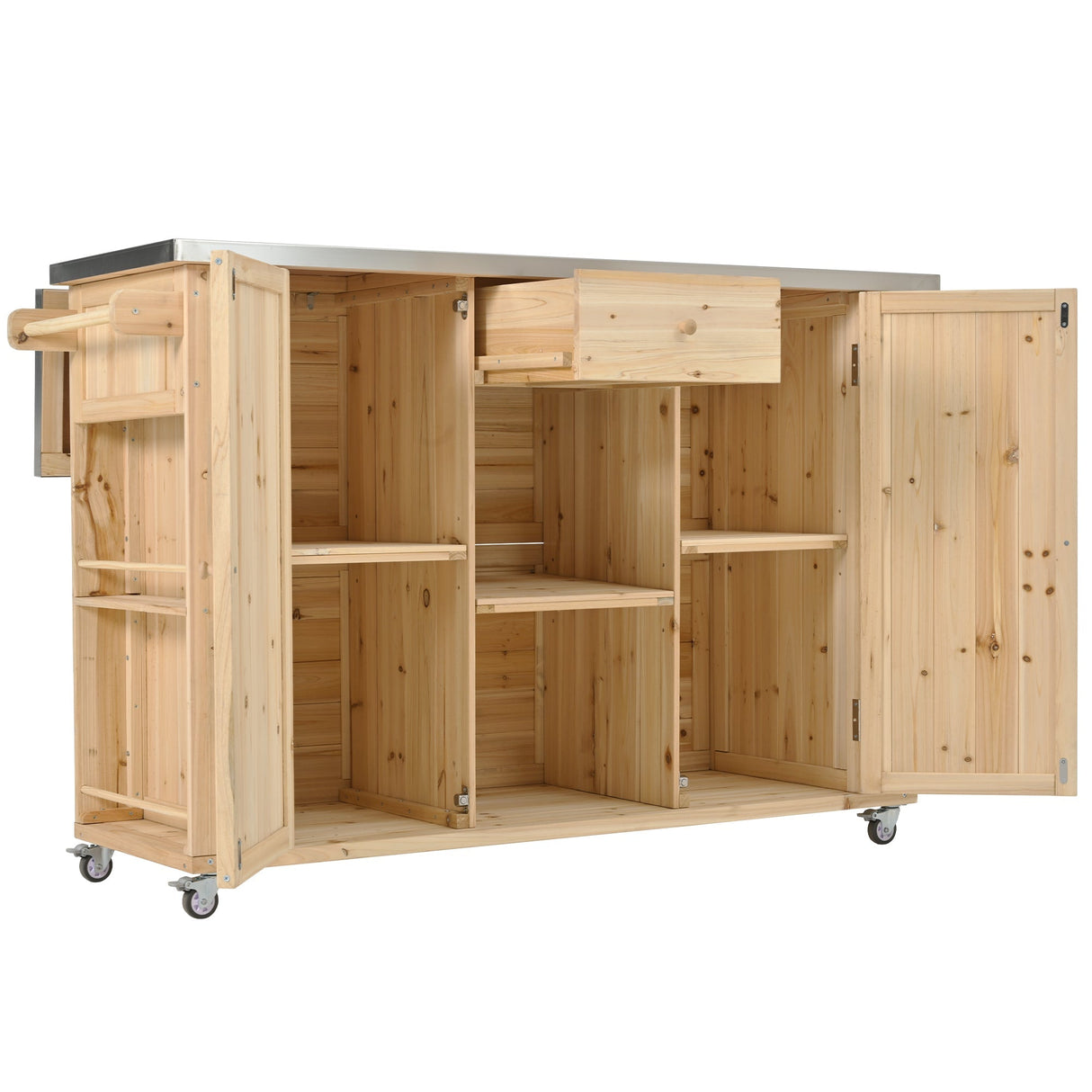 Outdoor Kitchen Island Fir Wood Kitchen Island with Stainless Steel Top