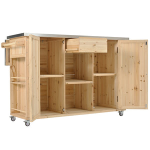 Outdoor Kitchen Island Fir Wood Kitchen Island with Stainless Steel Top