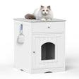 Wooden-Pet-House-Cat-Litter-Box-Enclosure-with-Drawer,-Side-Table,-Indoor-Pet-Crate,-Cat-Home-Nightstand-(White)-Pet-Supplies