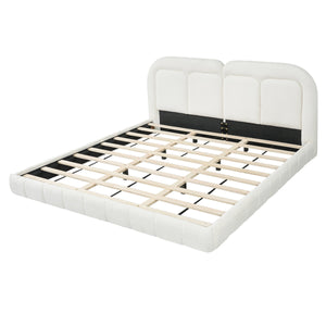 King Size Boucle Upholstered Platform Bed with Tufted Headboard