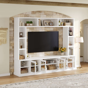 All-In-One Entertainment Center with Tempered Glass Doors - Black or White