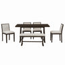 Dining Set With Rectangular Table, 4 Upholstered Chairs & 1 Padded Bench