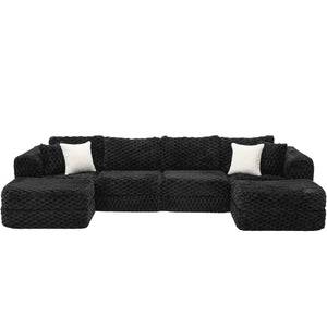 Modular Sectional Sofa, Boneless Couch With 2 Movable Ottomans