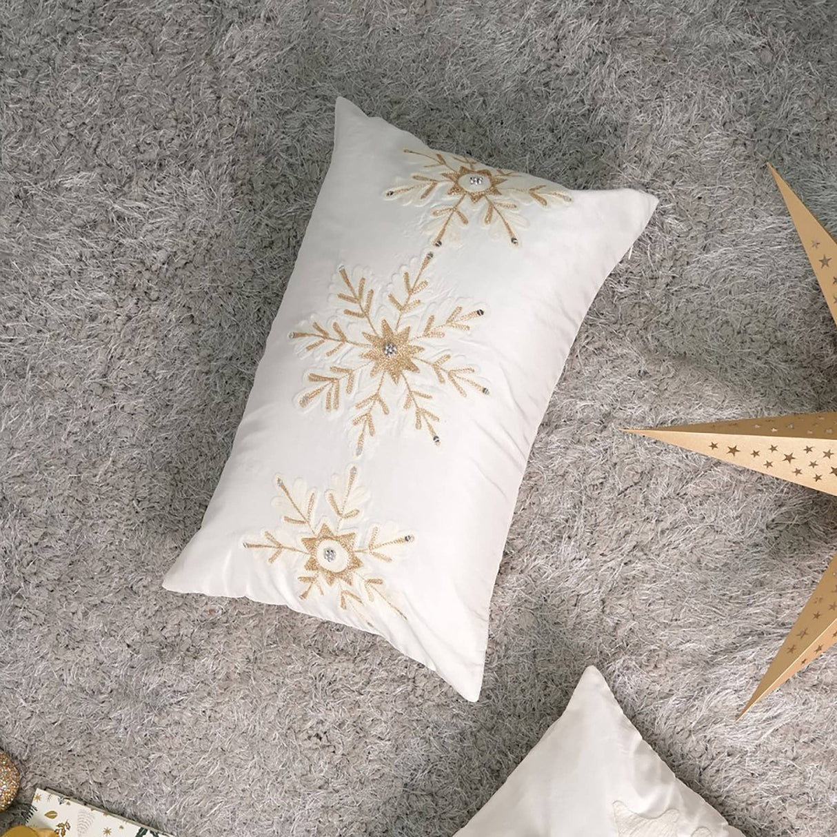Handcrafted Snowflake Beaded Holiday Pillow