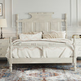 Vintage King Size Platform Bed with 56.9' High Crown-like Headboard,  Retro White