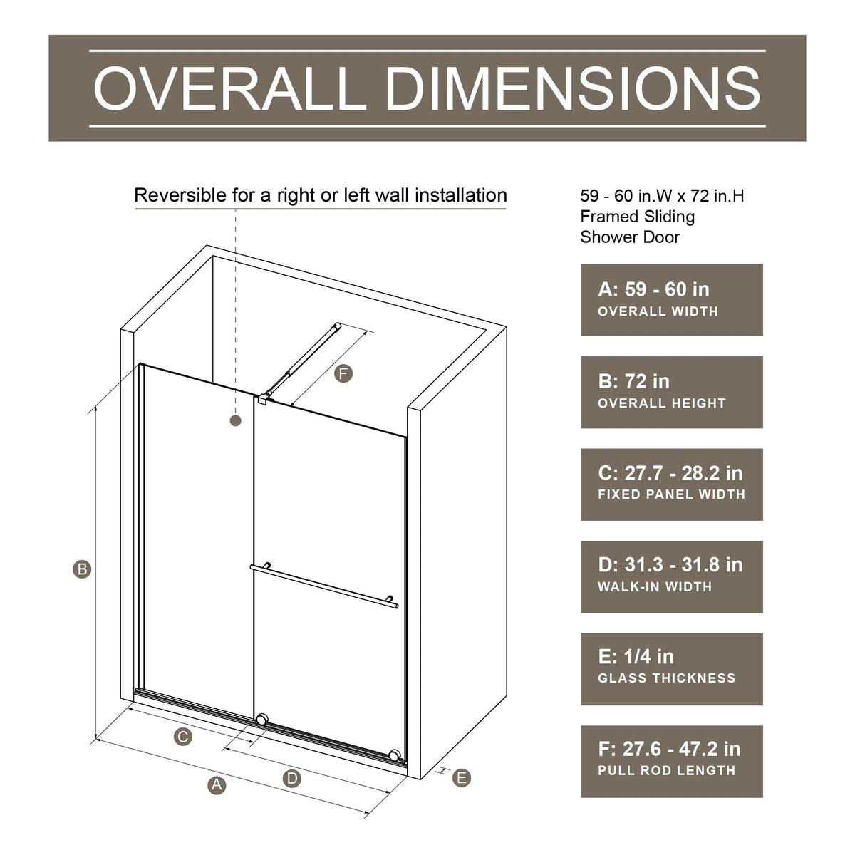 Glass Shower Door with Stainless Steel Handle - Black