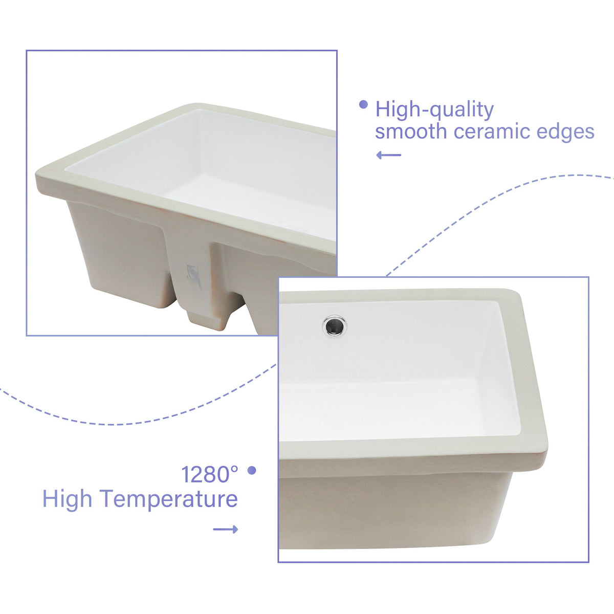 Modern Ceramic Rectangular Undermount Bathroom Sink With Overflow