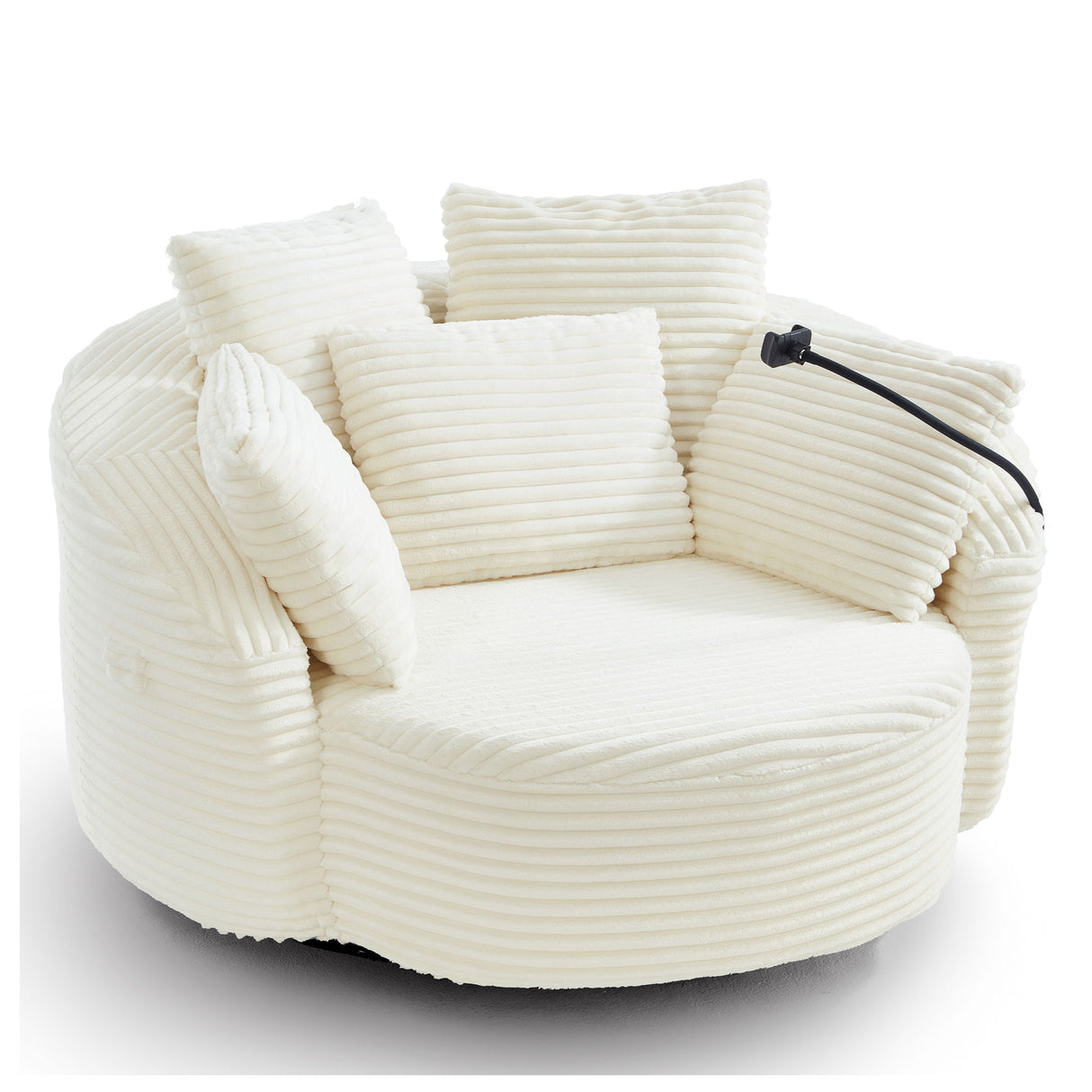 Swivel Accent Barrel Chair With Adjustable Phone Holder, 5 Pillows For Living Room