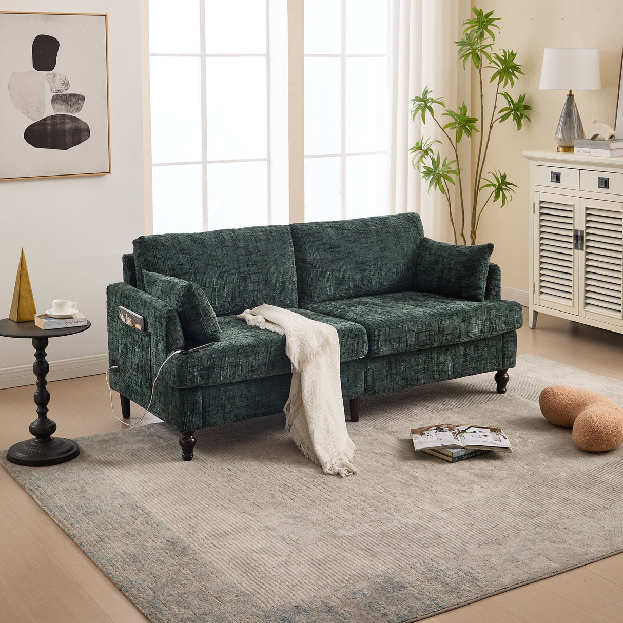 2 Seater Sofa With LED Light, USB Charging Port, And Storage Bag