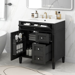 Bathroom Vanity With Top Sink, 2 Drawers & Tip Out Drawer