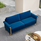 Alician Blue Velvet Sofa with Gold Accents and Flared Arms