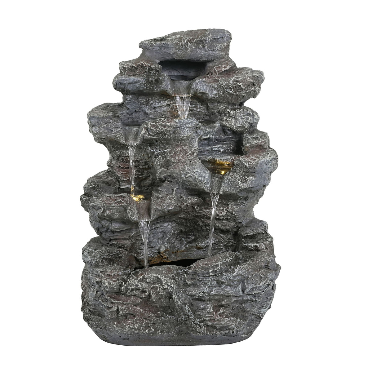 Concrete Rock Waterfall Fountain with LED Lights - Dark Gray