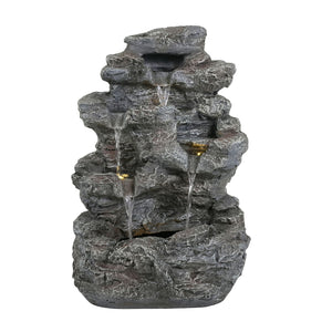 Concrete Rock Waterfall Fountain with LED Lights - Dark Gray