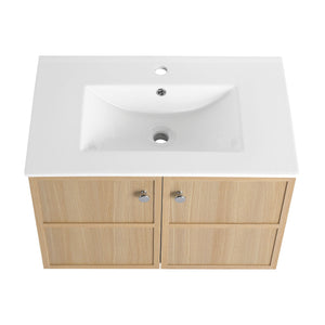 Wall Mounted Bathroom Vanity With Ceramic Sink And 2 Soft Closing Doors