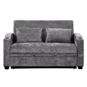 Pull Out Loveseat Sofa With Adjsutable Backrest, 2 Pillows, Cup Holders, USB Ports For Living Room