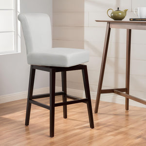 Quicksilvered Upholstered Swivel Counter Stool With Wood Legs - Beige