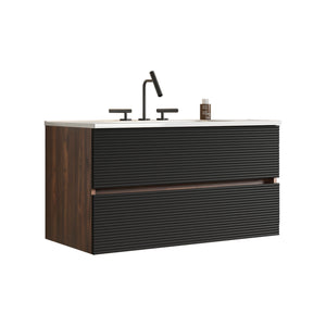 Gloria 36" Wall Mounted Soft Black Bathroom Vanity
