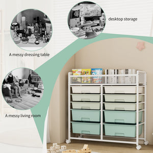 White Large Capacity 2-Row 10-Drawer Rolling Storage Cart