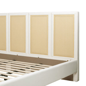 Toscana King Upholstered Cane Back Platform Bed, Antique