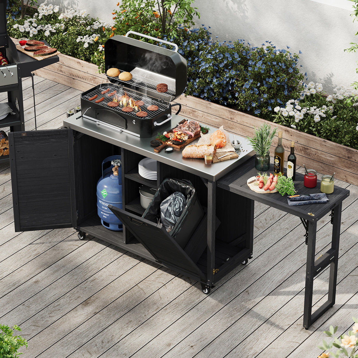 K&K 78.3' Outdoor Kitchen Island with Foldable Grill Table