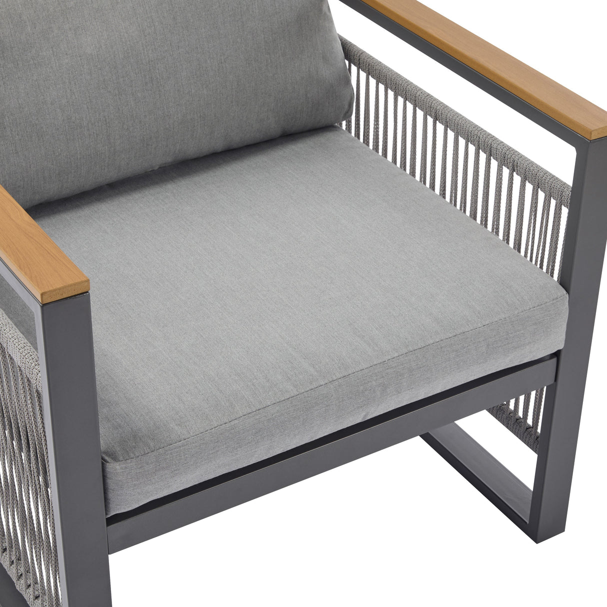 4-Piece Outdoor Metal Patio Furniture Set with Cushion - Grey & Natural